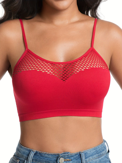 Set of 5 Colorful Women'S Casual Sports Bras, Designed Without Wires Or Padding for Daily Use, Showcasing an Alluring Fishnet Pattern That Accentuates The Bust, a Lovely Back, And Adjustable Straps