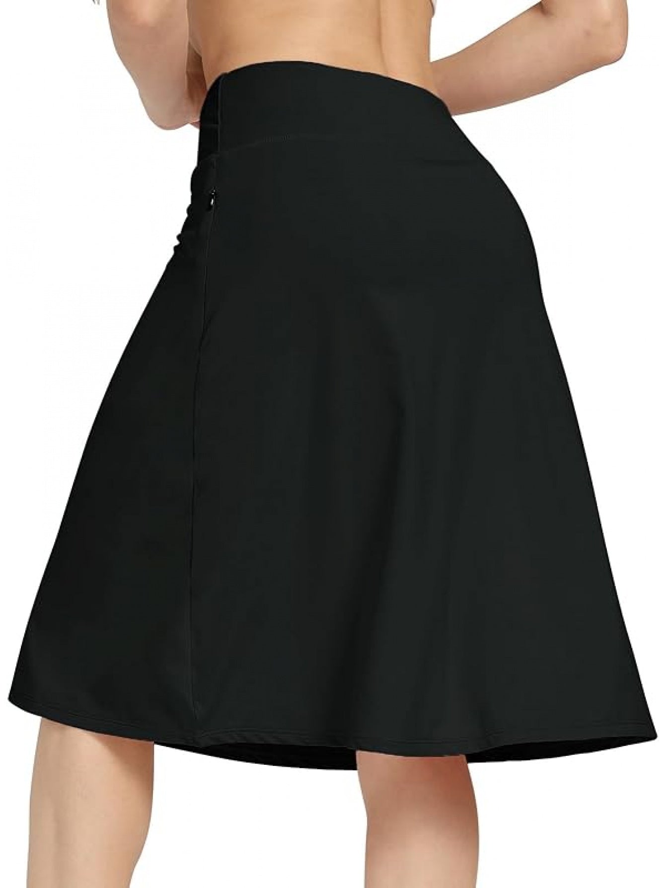 Scacto Women's Office-Ready Midi Skirt- Built-In Shorts, Hidden Drawstring, Zippered Pockets, Business Casual