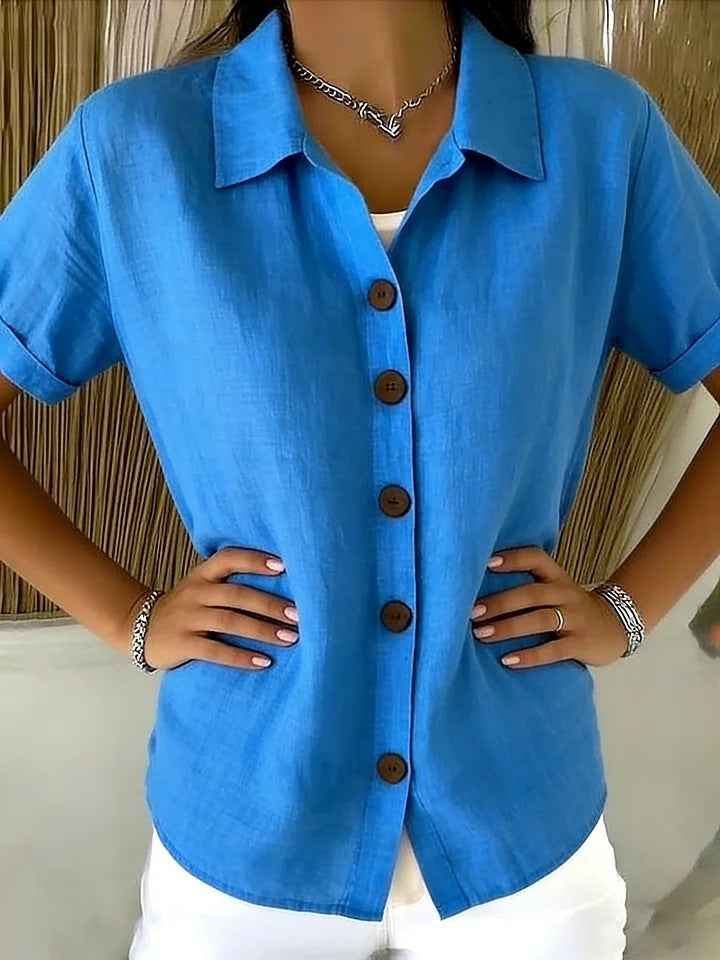 [Casual Loose Fit Blouse] Women's Collared Short Sleeve Button Shirt Casual Loose Fit Fashion Blouse for Ladies Spring Summer Daily Wear Office Work Vacation Beach Streetwear Weekend Holiday Travel Outfit Trendy Female Casual Attire Casual Tops