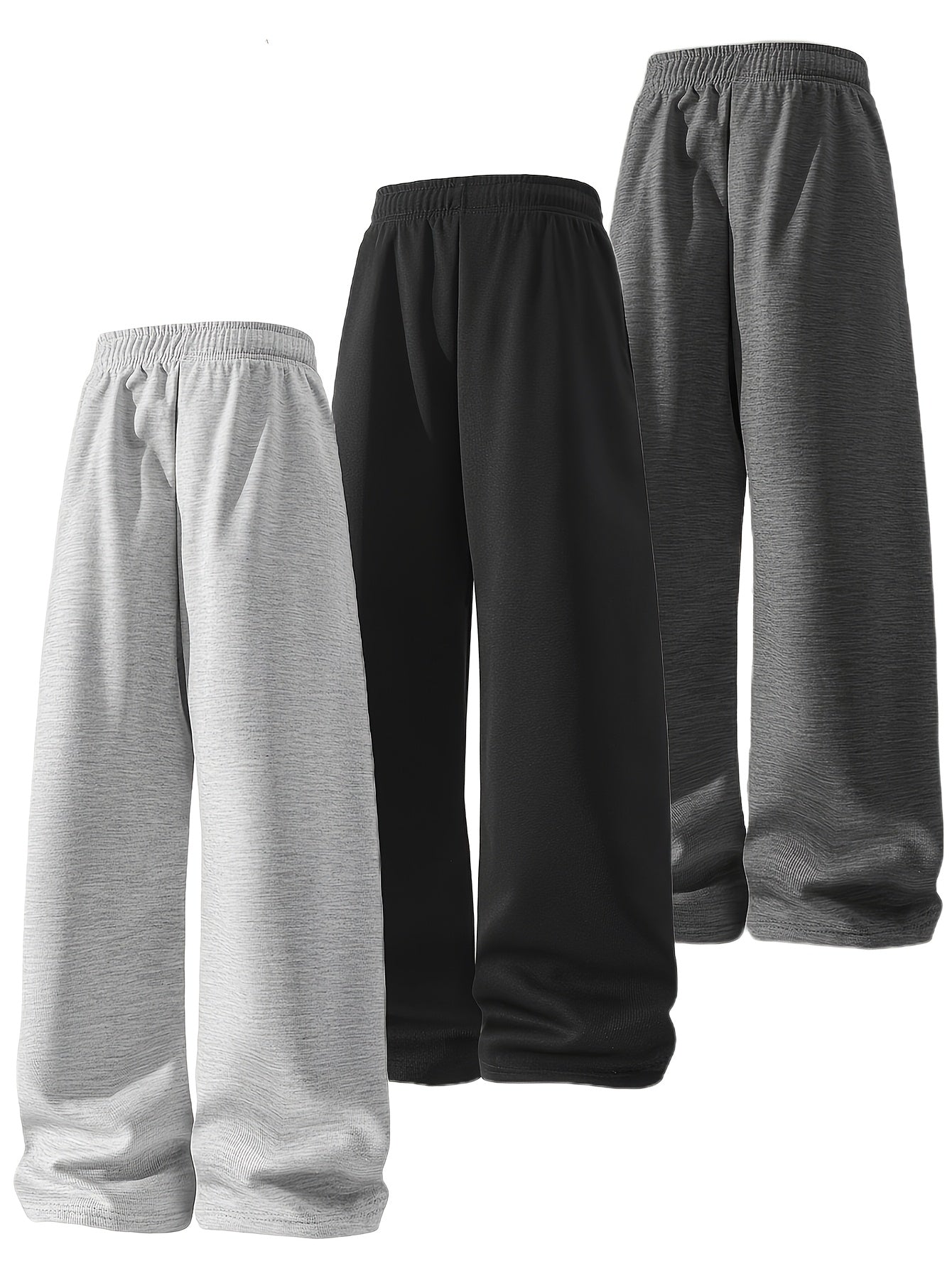 3pcs Summer Trendy All-match Long Pants [soft Knitted Joggers] Men's Soft Knitted Joggers - Loose Fit, Elastic Waist with Drawstring, Two Side Pockets - Machine Washable