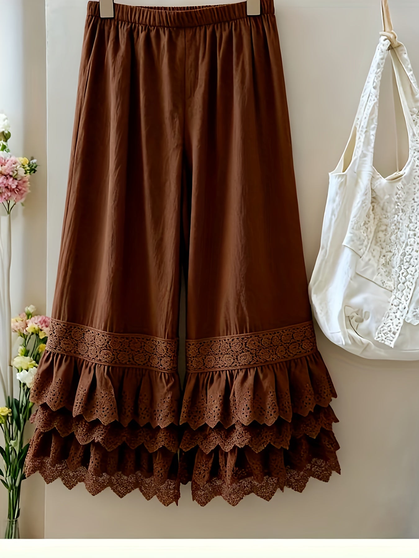 1pc Pants - Women's Large Size Spring And Summer New Sweet Four Layers Of Lace Stacking Bottoms Liner Pants Wide-legged Dress Pants, Super Suitable for Wearing As The Bottom Of The Skirt, Soft And Comfortable Pajama Pants