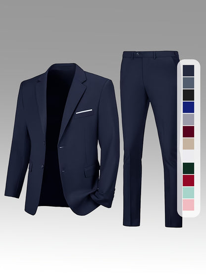 Men's Suits for Men, Trajes Para Hombres Elegantes - Solid Color Serge Blazer Pants Set, Slim Fit Modern Men's 2pcs Suit for Business, Formal & Graduation Events