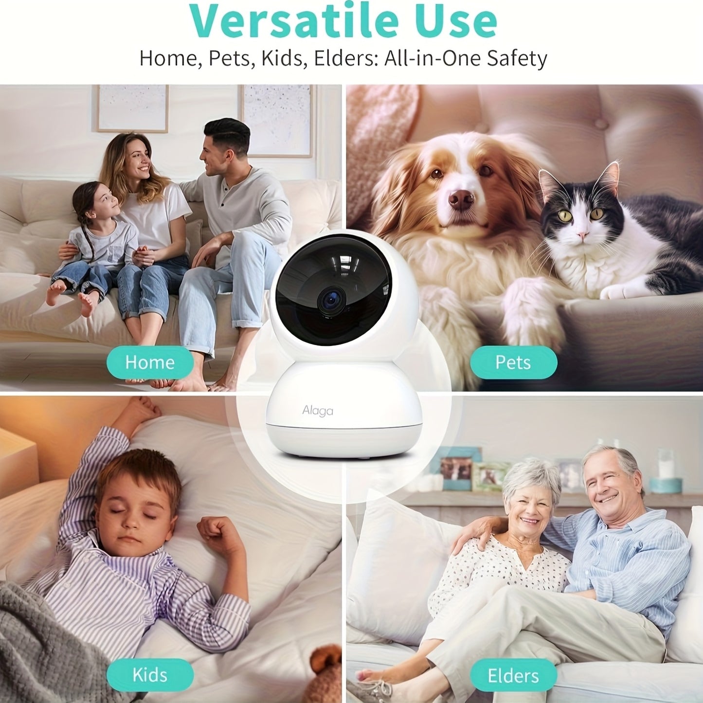 Alaga 2K Monitor with Camera And Audio - Indoor Security Camera, AI Motion Detection, 2.4G/5G Wifi, Night Vision, 2-Way Talk, Cloud/Sd Storage
