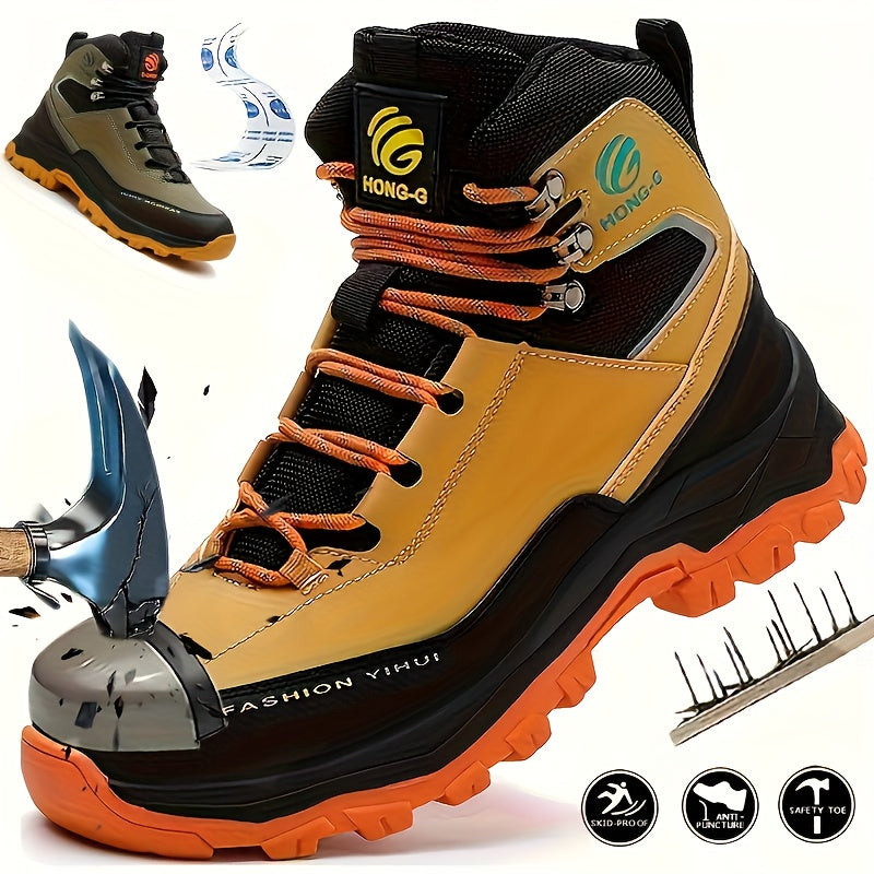 Men'S Durable Footwear Featuring Black And Yellow Design, Resistant to Impacts And Punctures, with Steel Toe