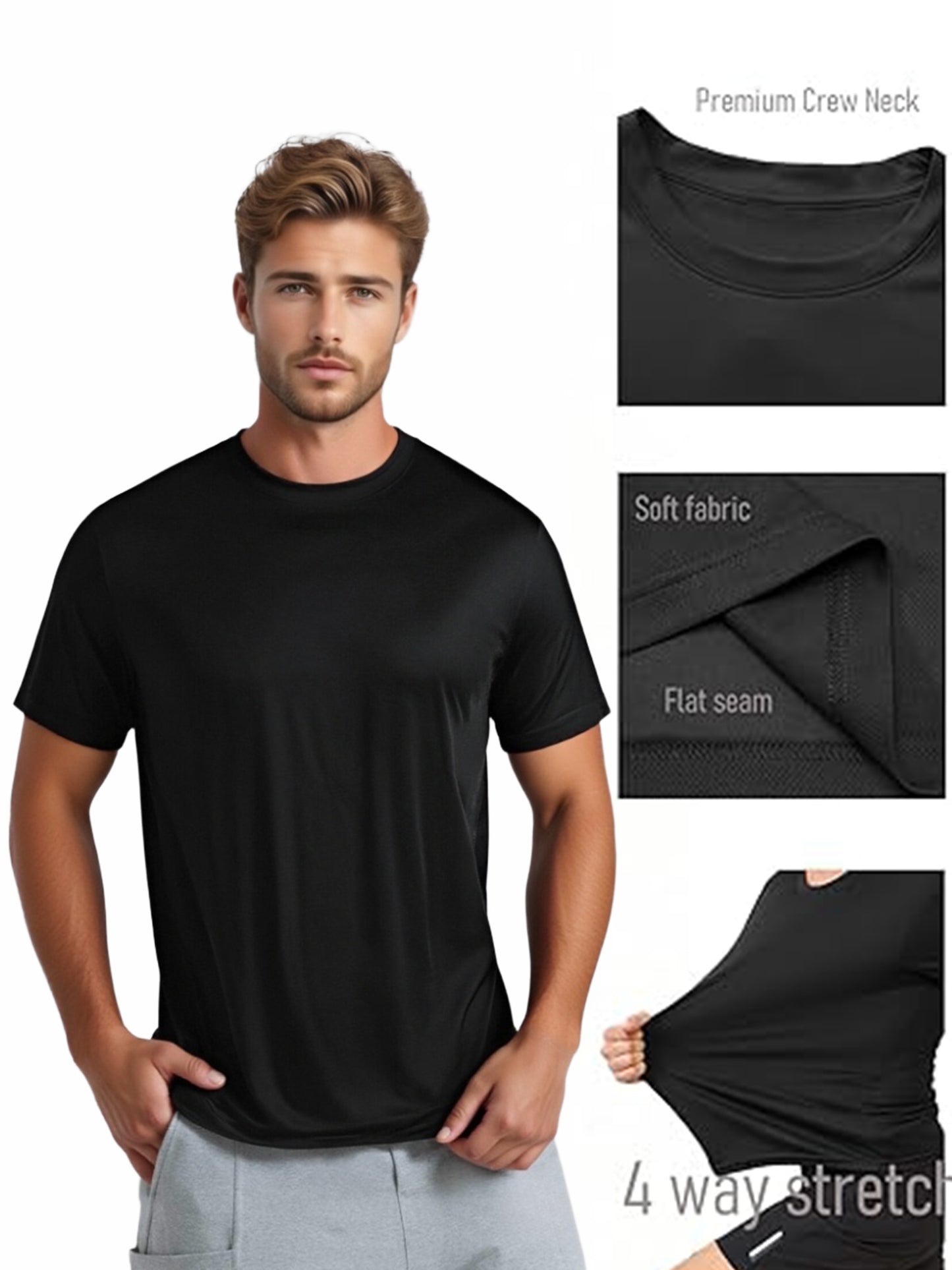 Set of 7 Men'S Lightweight, Fast-Drying, And Breathable T-Shirts, Featuring a Soft And Comfy Crew Neck Design. Ideal for Any Season, Gym Workouts, Running, And Fitness Activities; Perfect for Training, Casual Outings, And Daily Use