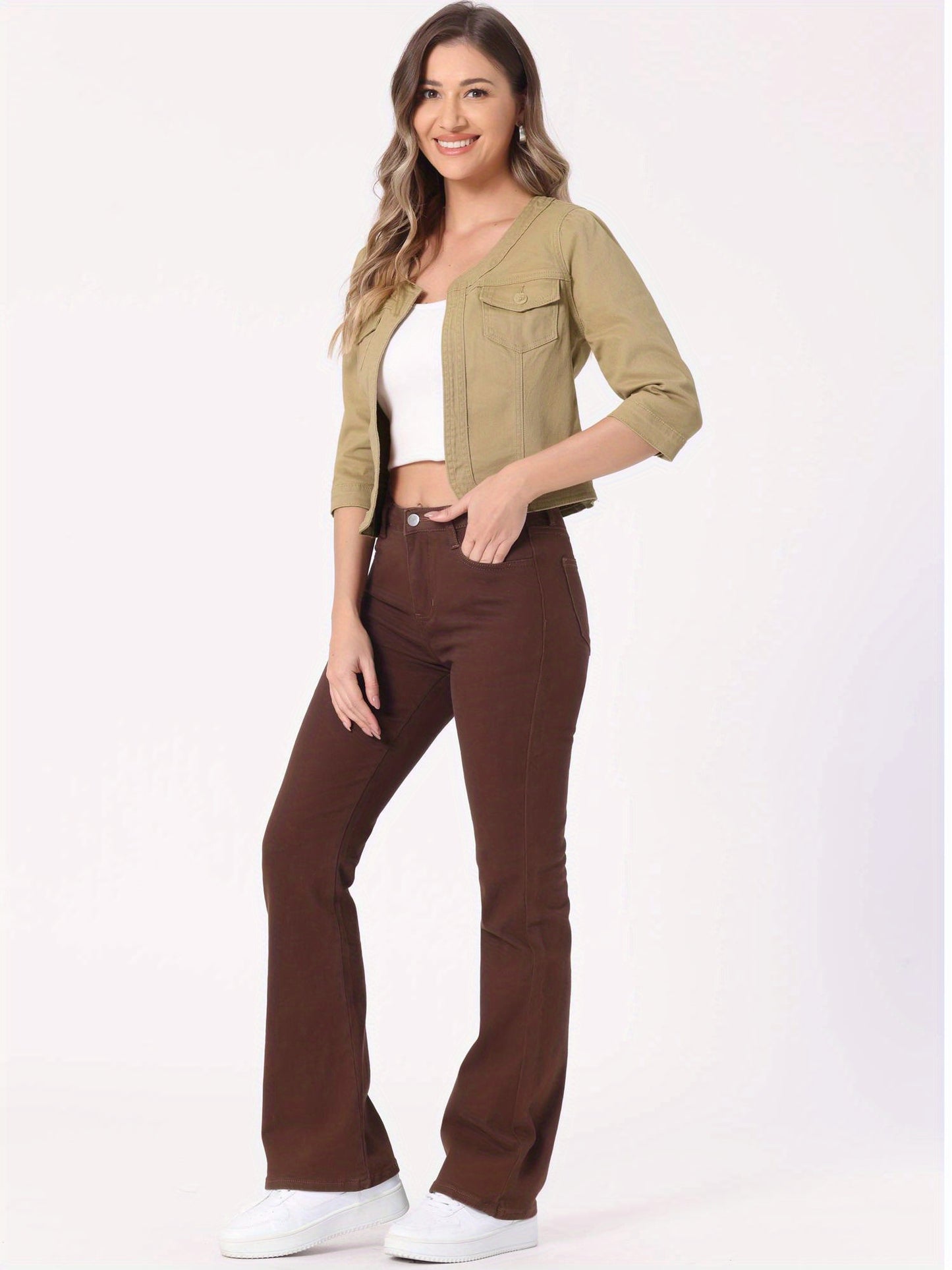 Denim Jacket for Women' S Collarless 2025 Cardigan 3/4 Sleeve Crop Jean Jackets