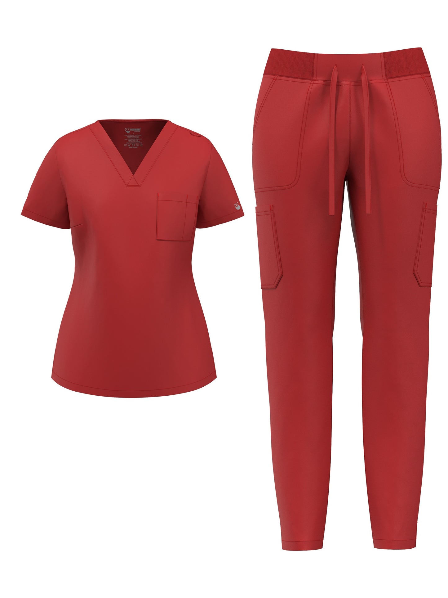 Women's Scrub Pants Set, Elastic Breathable Polyester Spandex Blend, V-Neck Short Sleeve with Pocket, Solid Color, for Work