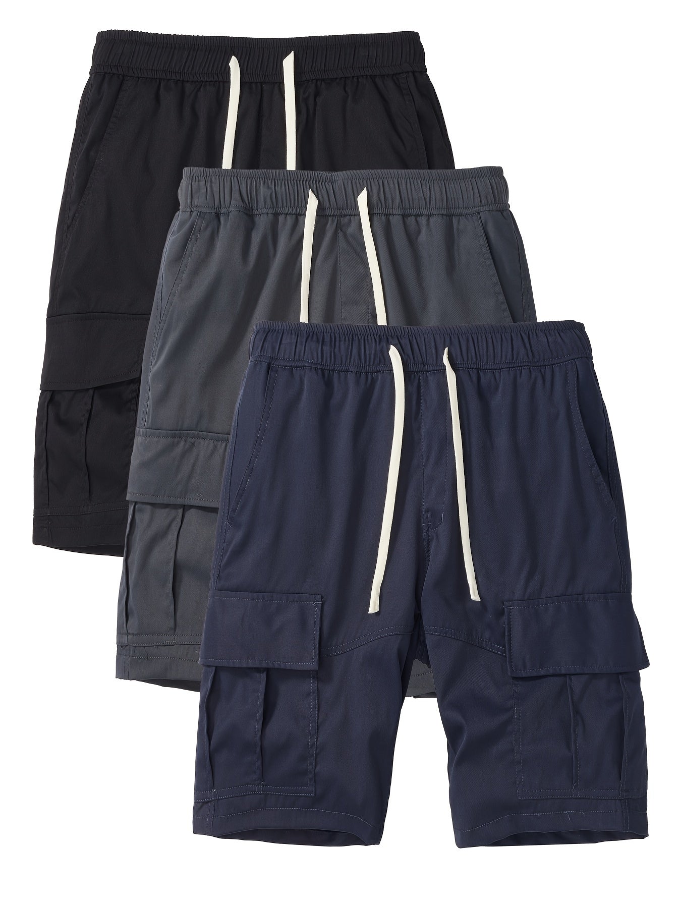 Men's Black + Gray + Brick Red Polyester Cargo Shorts - product view 14