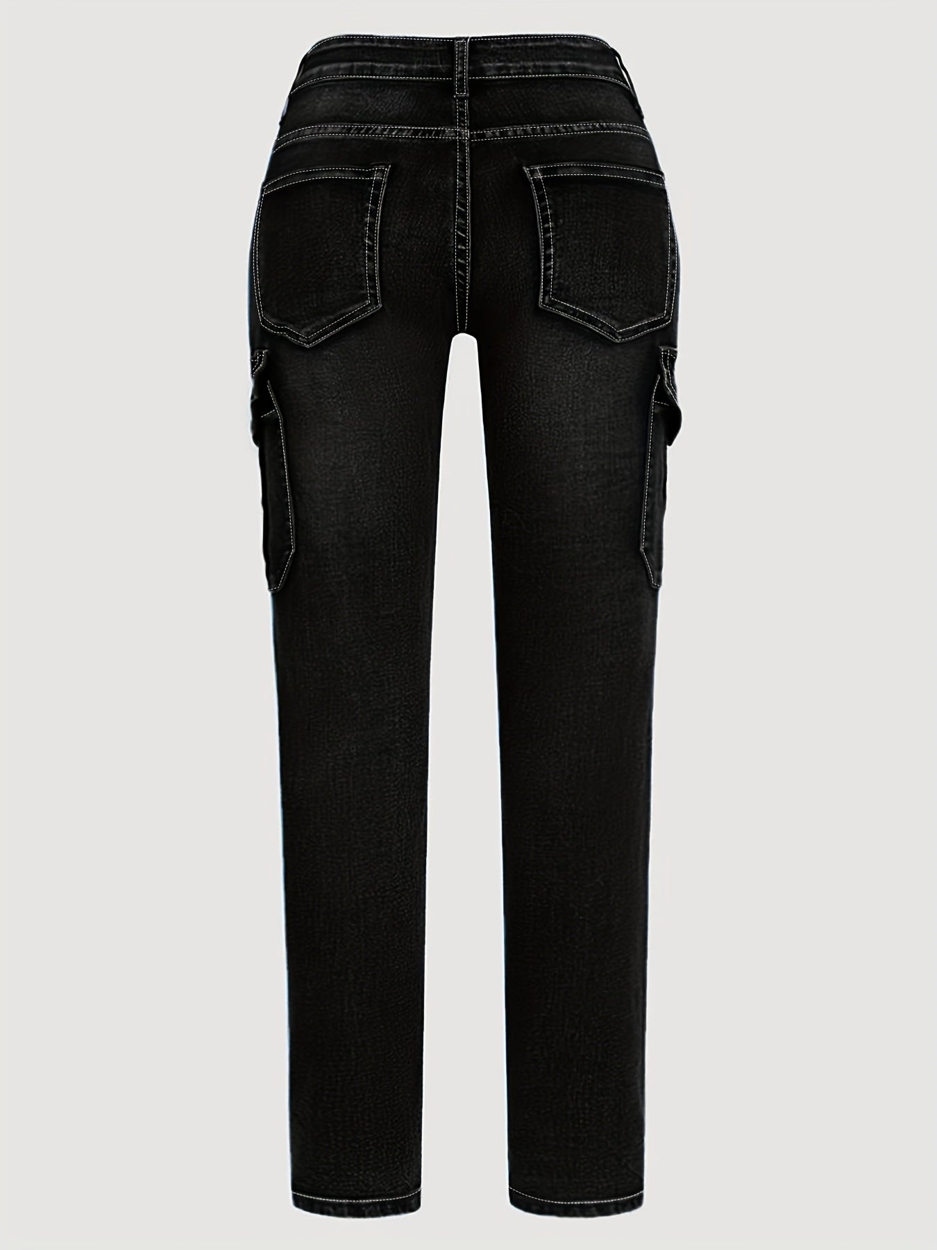 Plus Size - Women'S Plus Size High-Waist Stretchy Skinny Jeans with Pockets - Dark Blue Casual Tight Pants, Comfortable And Stylish for Casual Attire, High Waisted Jeans, Comfortable Clothing, Minimalist Design, Smooth Texture