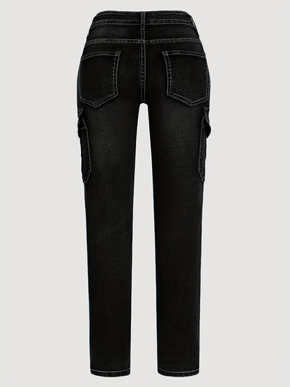 Plus Size - Women'S Plus Size High-Waist Stretchy Skinny Jeans with Pockets - Dark Blue Casual Tight Pants, Comfortable And Stylish for Casual Attire, High Waisted Jeans, Comfortable Clothing, Minimalist Design, Smooth Texture
