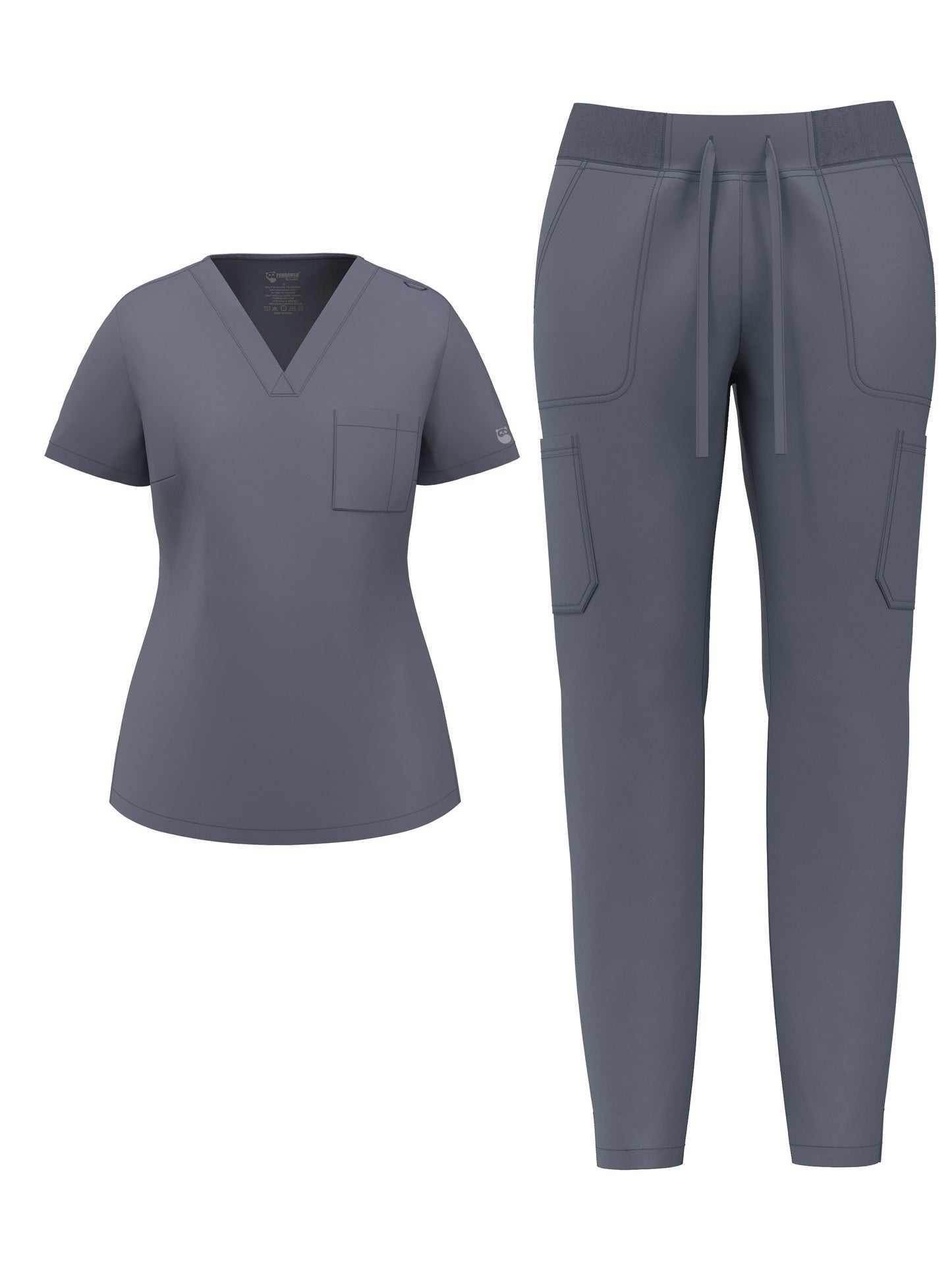Women's Scrub Pants Set, Elastic Breathable Polyester Spandex Blend, V-Neck Short Sleeve with Pocket, Solid Color, for Work