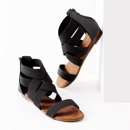 Womens Sandals, Simple Design, Women's Elastic Ankle Strap Low Wedges Sandals, Easy Slip-On, Suitable for Summer Vacation, Dating, Parties, Walking, Comfotrable