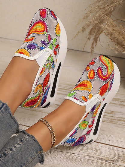 Five-color Floral Wedge Sneakers, Women's Embroidered Printed Comfortable Casual Sneakers, Suitable for All Four Seasons, Women Shoes