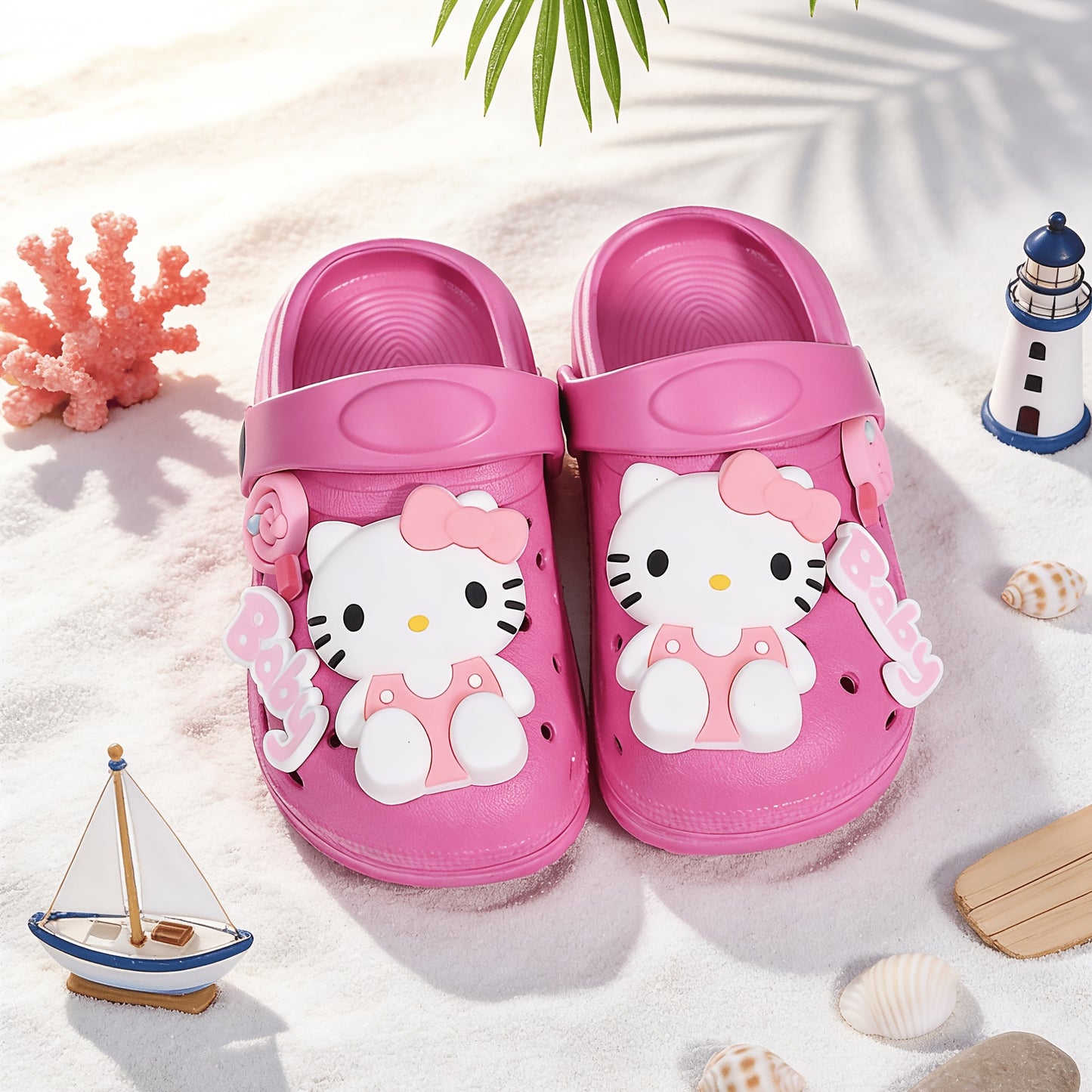 New Cartoon Lollipop Letter Hole-Punched Shoes - Sanrio Hellokitty Princess Shoes - Boys' Breathable Soft-Tread Anti-Slip Head-Attached Slippers - Outdoor Beach Travel Home Bath Two-Use Sandals