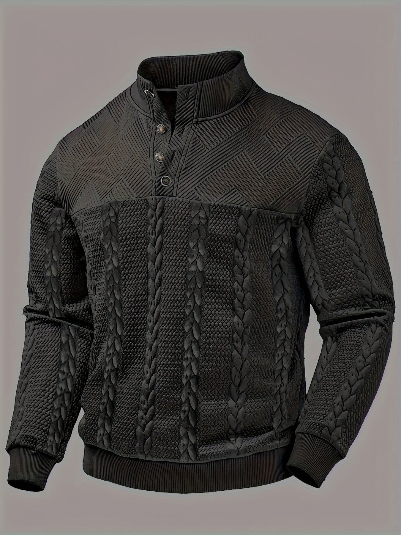 Casual Top for Men in Autumn/Winter, Featuring a Textured Wheat Pattern Fabric, Contrasting Ribbed Edges, And a Zippered Long-Sleeve Henley Design. an Ideal Present for New Year, Valentine'S Day, Or for Your Husband