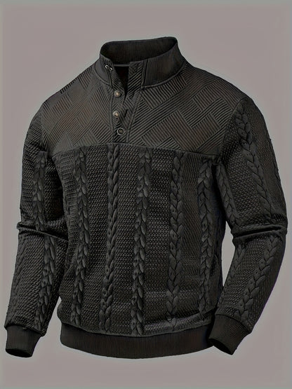 Casual Top for Men in Autumn/Winter, Featuring a Textured Wheat Pattern Fabric, Contrasting Ribbed Edges, And a Zippered Long-Sleeve Henley Design. an Ideal Present for New Year, Valentine'S Day, Or for Your Husband