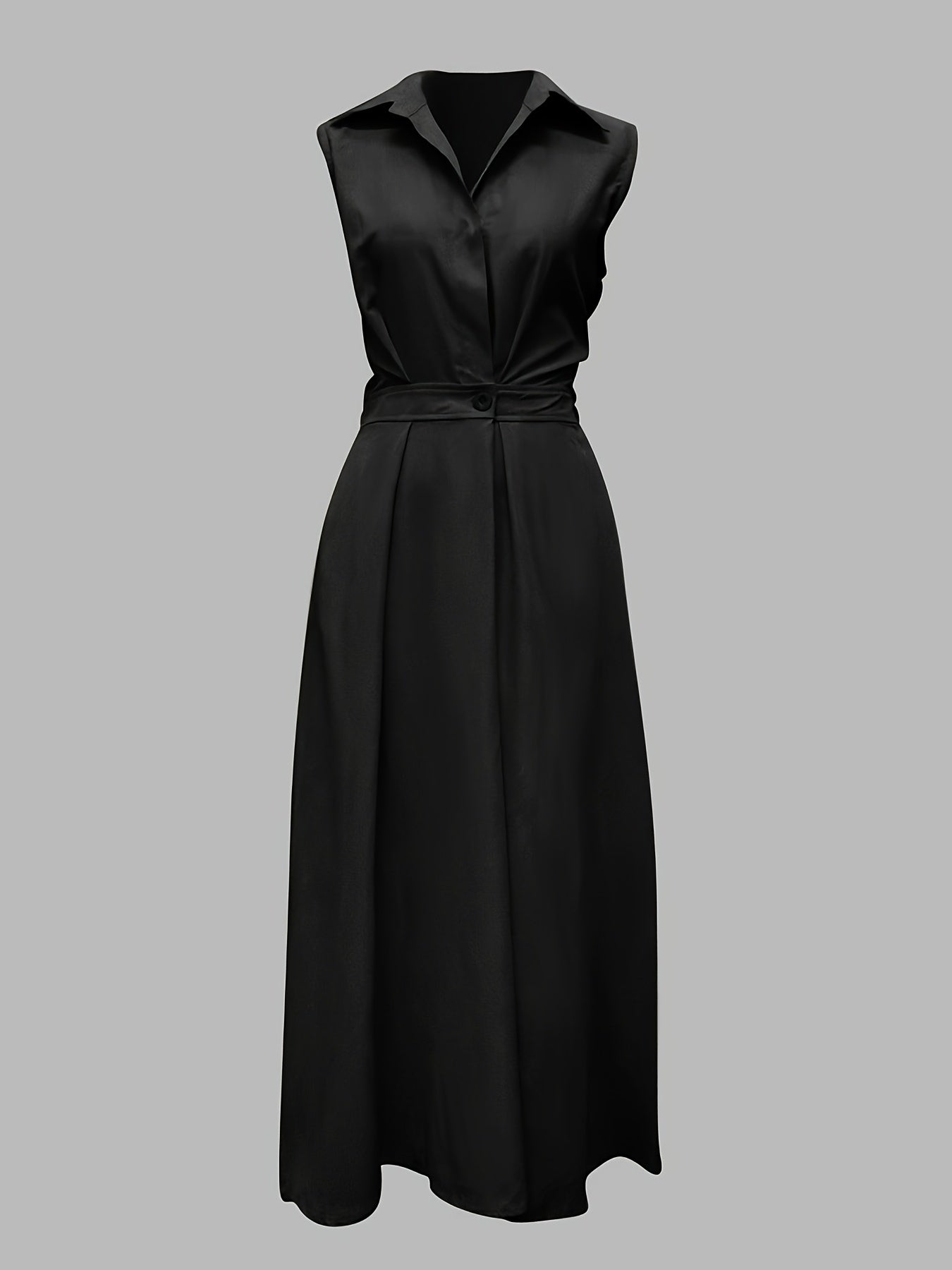Sleeveless Solid Color Lapel Long Dresses Midi Dresses
