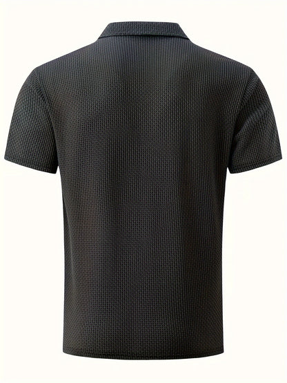Men's Ice Silky Elastic Solid Short Sleeved Lapel Golf Shirt, Summer Outdoor Cool Polo Shirt T-shirt, Men's Gift