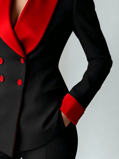 A Niche Formal Contrasting Color Double Breasted Lapel Suit Jacket