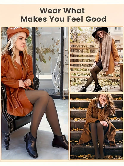 2pcs Women'S Winter Fleece-Lined Tights, Autumn And Winter Warm Pantyhose, Soft Stretch, High-Waisted Design Leggings, Women'S Long Socks