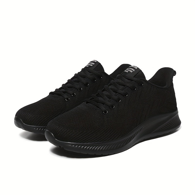 Men's Lightweight Breathable Running Shoes - Minimalist Black Sneakers with Cushioned EVA Sole, Lace-Up Training Shoes for Gym, Jogging, Everyday - All-Season Athletic Footwear, Foam Runner Shoes, Jogging Footwear, Sleek Sporty Design, Flexible Footwear