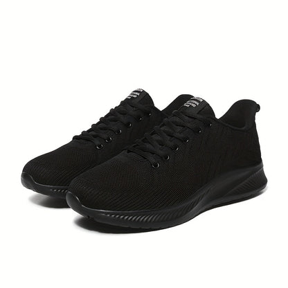Men's Lightweight Breathable Running Shoes - Minimalist Black Sneakers with Cushioned EVA Sole, Lace-Up Training Shoes for Gym, Jogging, Everyday - All-Season Athletic Footwear, Foam Runner Shoes, Jogging Footwear, Sleek Sporty Design, Flexible Footwear