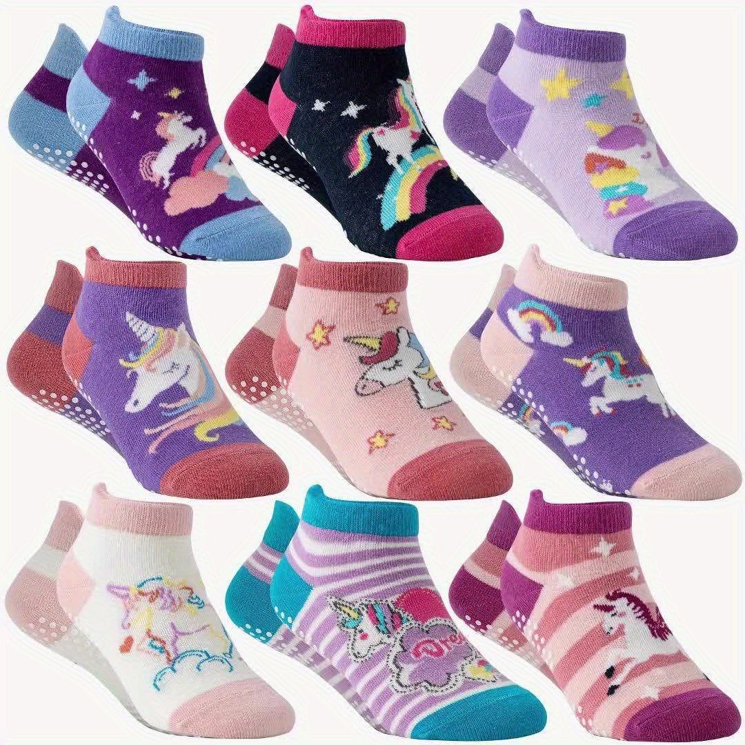 9/18 Pairs Of Baby Girls Toddlers Grips Socks Kids Non Slip Anti Skid Ankle Unicorn Cotton No Show Socks with Grippers Gift Socks