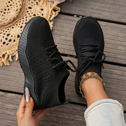 Women's Lightweight Sneakers - Minimalist Running Shoes with Ankle Sock, Breathable Fabric Upper & Cushioned PVC Sole - Lightweight for, Gym, Walking - Spring Athletic Footwear (Lace-Up Closure)