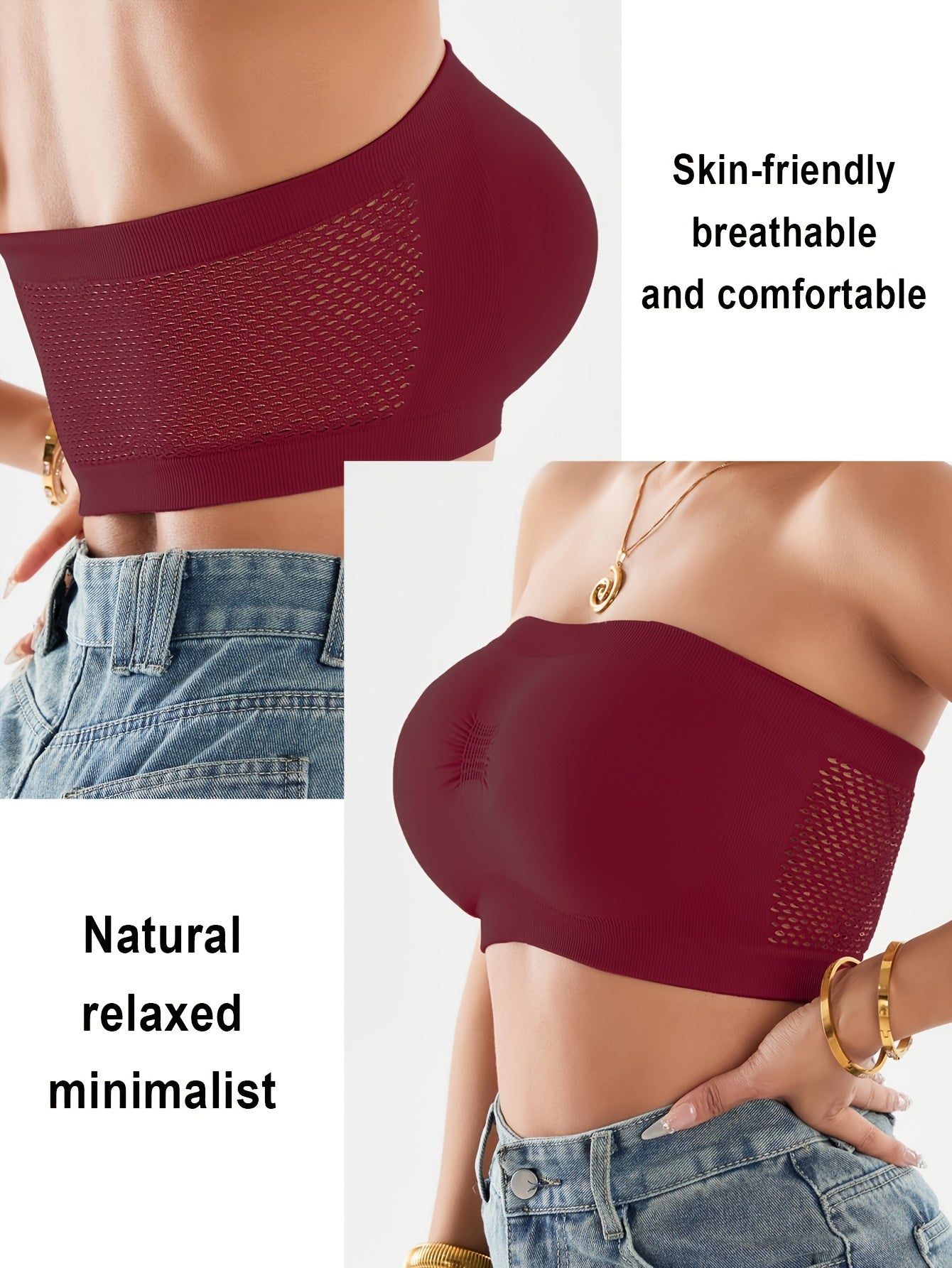 4pcs Set, Women's Pure Color Strapless Bra, Women's 1pc Bra, Breathable Sports Bra, Bra Without Underwire, Pleated Design Bra, Backless Bra