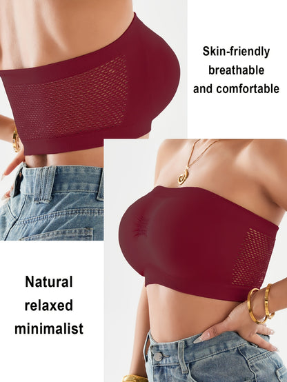 4pcs Set, Women's Pure Color Strapless Bra, Women's 1pc Bra, Breathable Sports Bra, Bra Without Underwire, Pleated Design Bra, Backless Bra