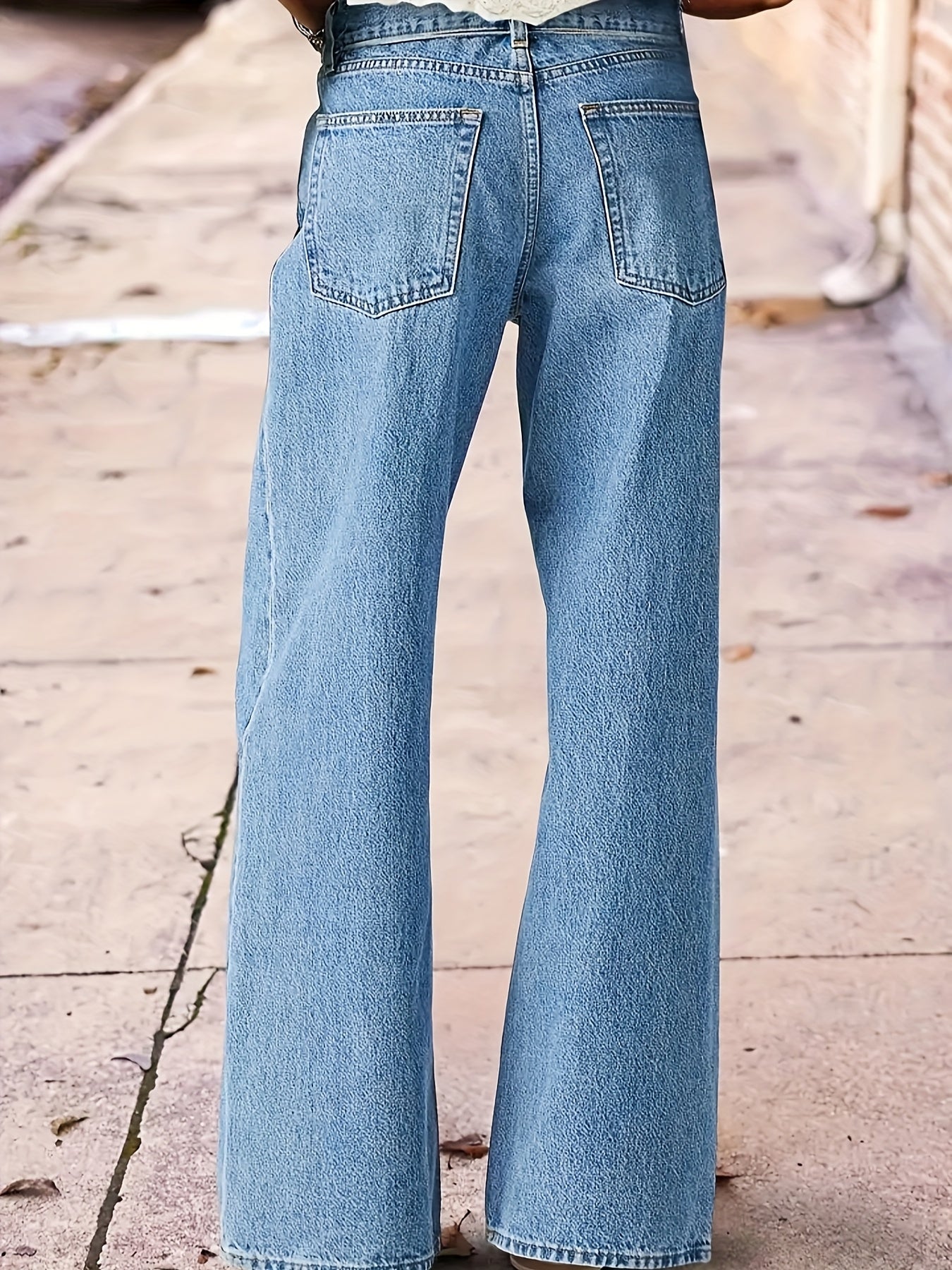 Women's High-Waisted Washed Embroidered Jeans - Straight Leg Pants with Beltless Design, Stretch & Machine Washable for All-Season Wear (Casual & Dressy)