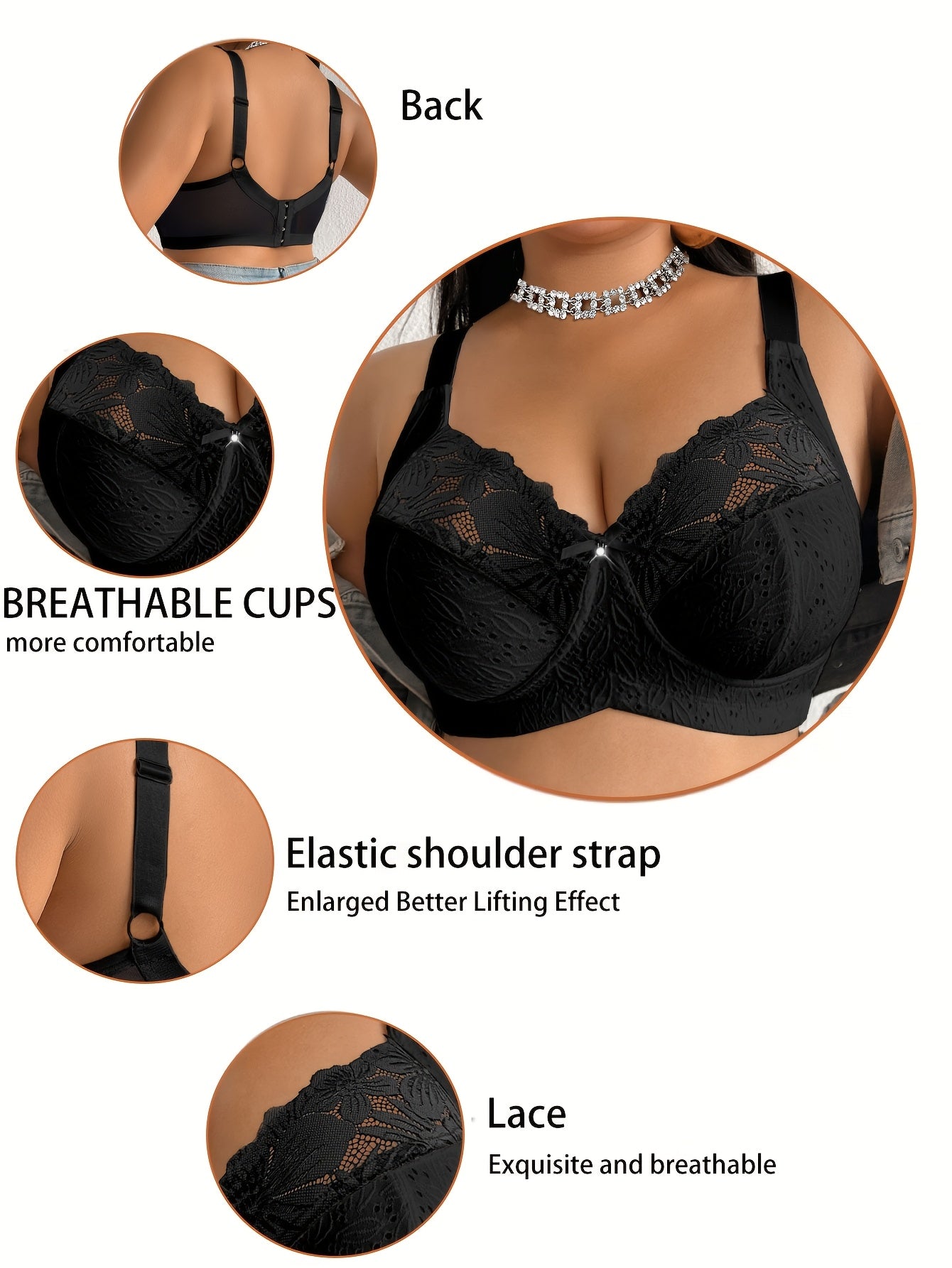 [Plus-Size Comfortable Bra] Lace-Spliced Plus-Size Women's Bra, No Underwire, Casual And Comfortable, with a Beautiful Back Design, Thin And Suitable for
