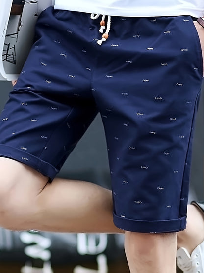 3pcs Men's Casual Breathable Shorts - Lightweight Non-Stretch Rayon with Adjustable Drawstring Waist & Side Pockets, Abstract Print Regular Fit for Spring/Summer/Fall, Beach, Outdoor, Weekend Wear, Outdoor Activities, Fashionable Design, Soft Texture, Ver
