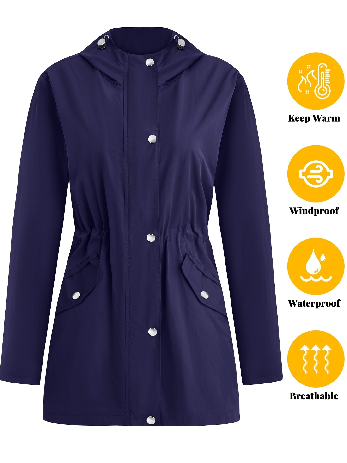 Women'S Lightweight Raincoat - Breathable Windbreaker Jacket With Adjustable Hood, Stylish Trench Coat For Outdoor & Work, Machine Washable, X-Shape Design