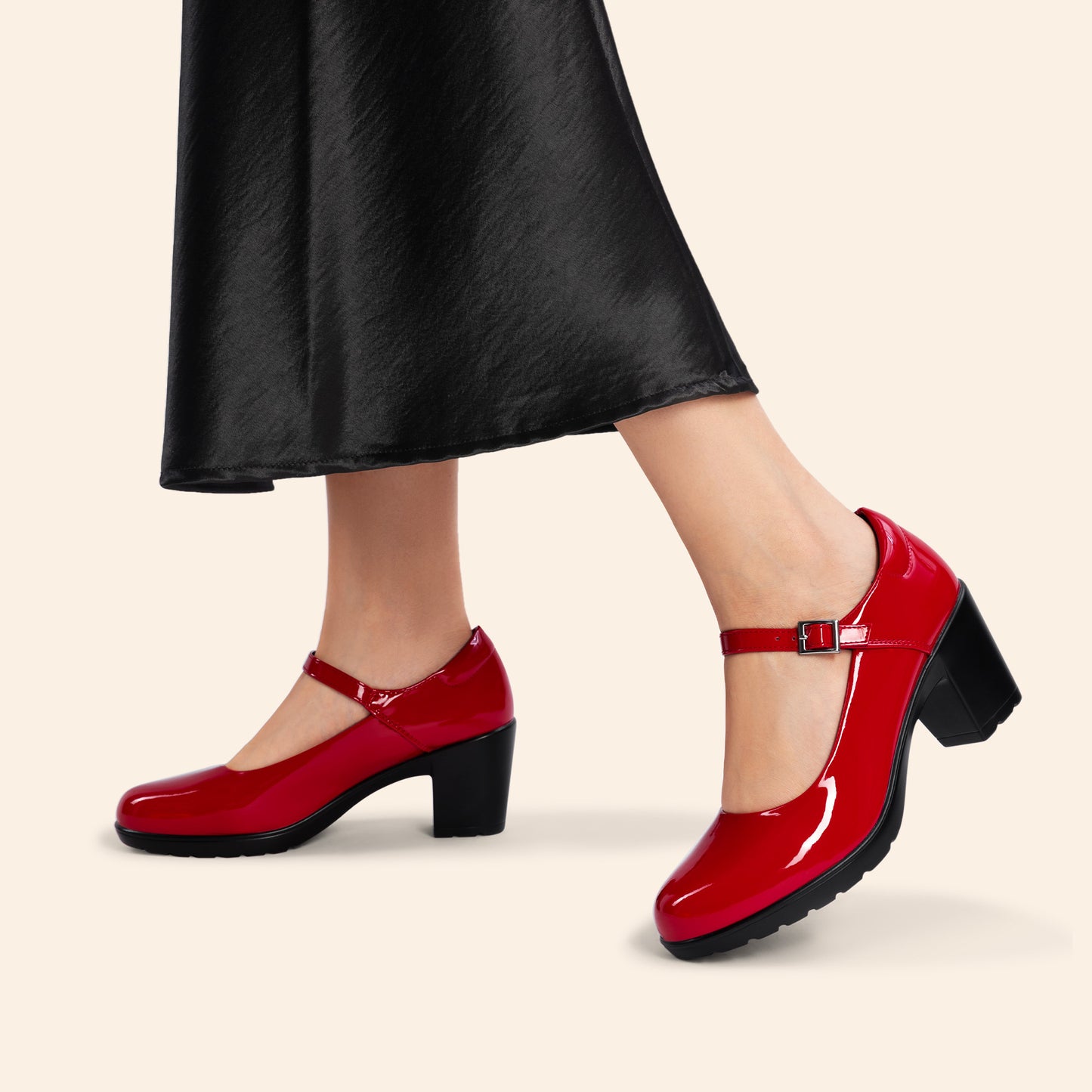 Women's Chunky Low Block Heels Mary Jane Closed Toe Work Pumps Comfortable Round Toe Dress Wedding Shoes
