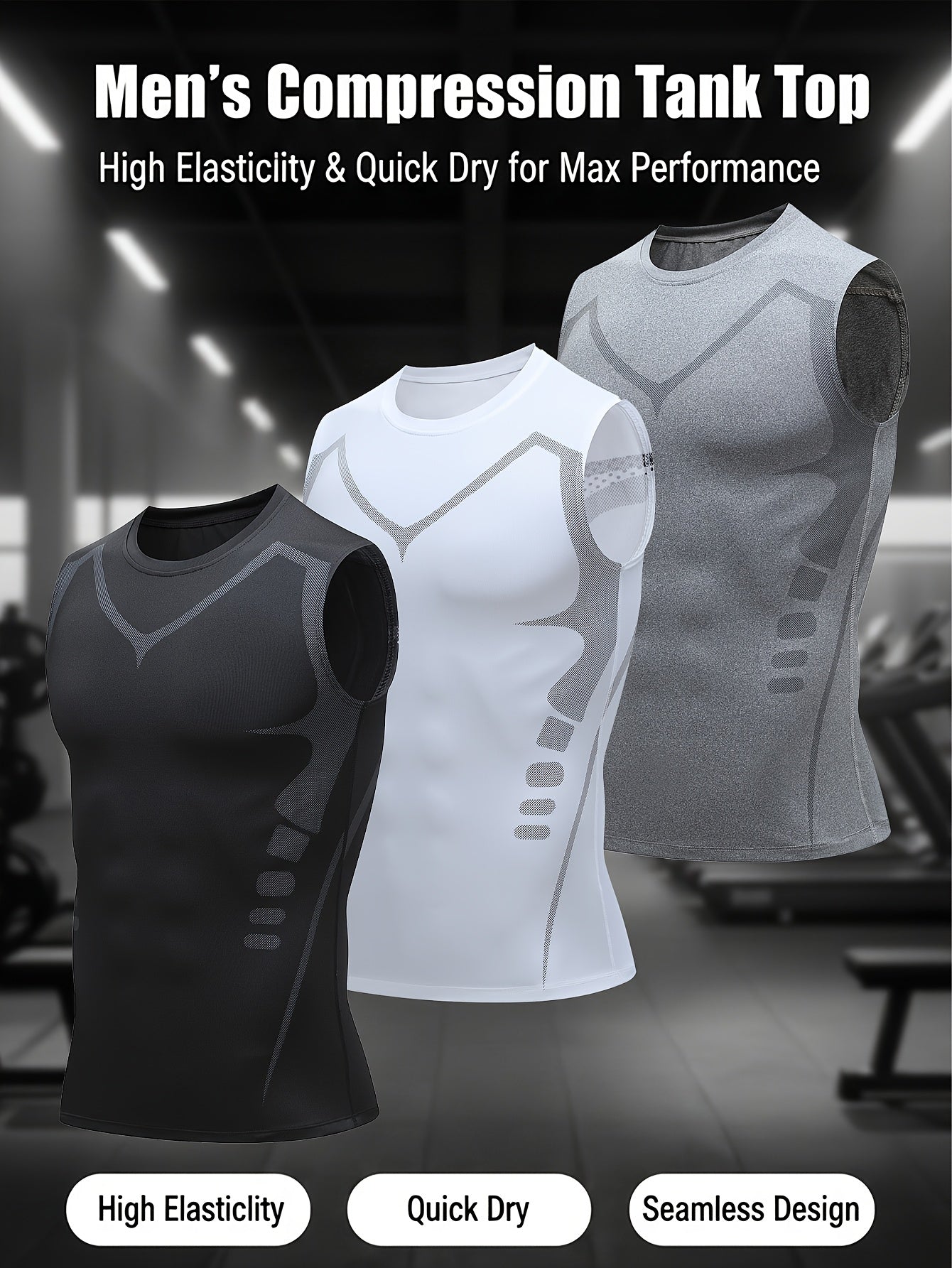3pcs Men's Sports Compression Tank Tops, Basketball Athletic Sleeveless Shirts, American Style Training Vests, Moisture-Wicking Breathable Quick-Dry Base Layer for Sports & Outdoor Activities