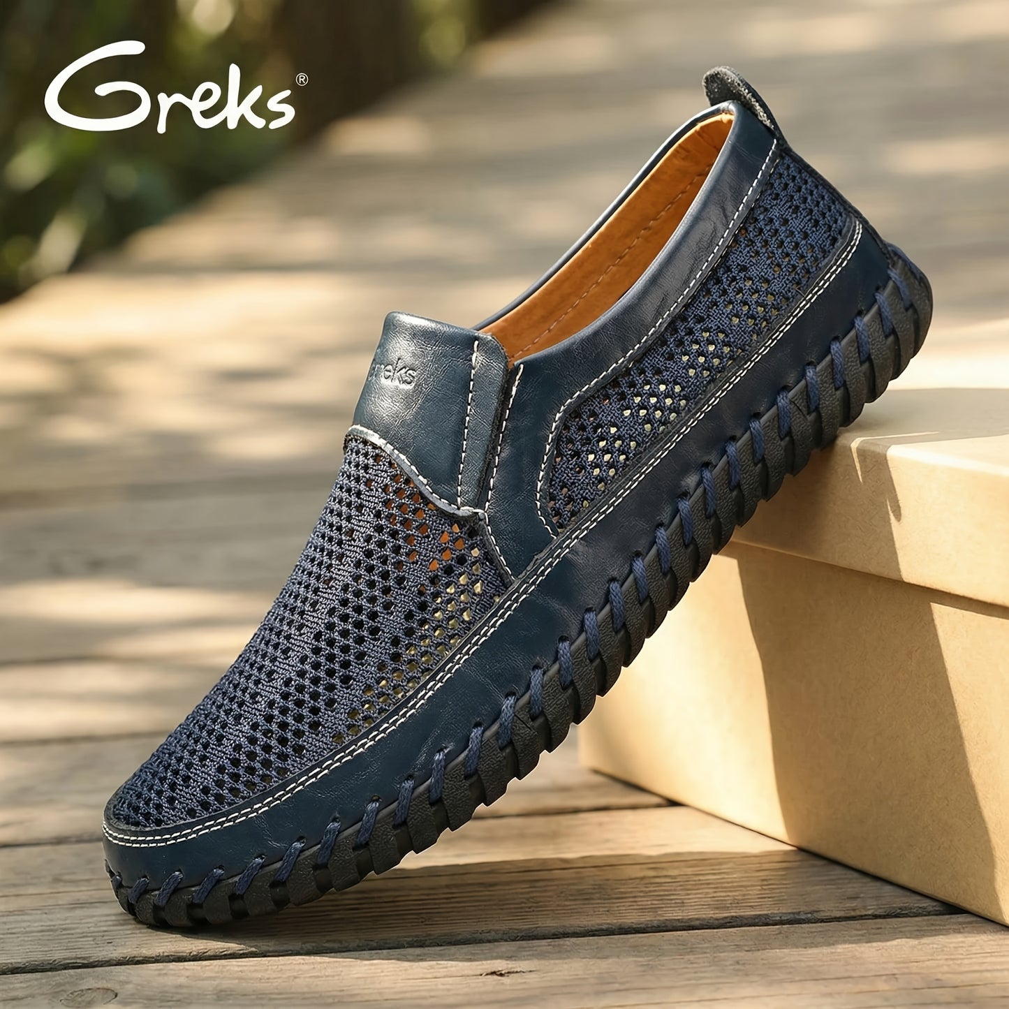 GREKS Men's Mesh Breathable Walking Loafers Outdoor Lightweight Slip-on Mesh Casual Shoes Stitching Honeycomb Hiking Shoes