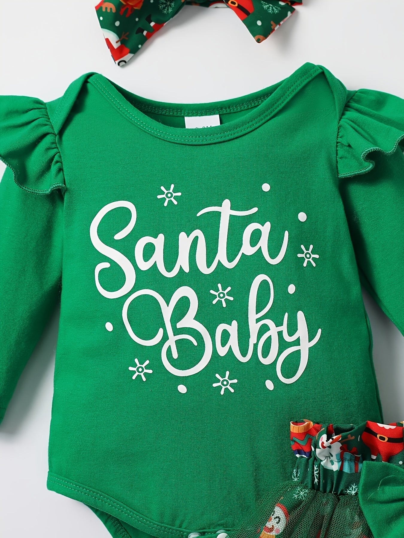 MINKIDFASHION Baby Girls Green Christmas Mesh Dress New Born Santa Baby Romper And Skirt Outfit, for Outdoor