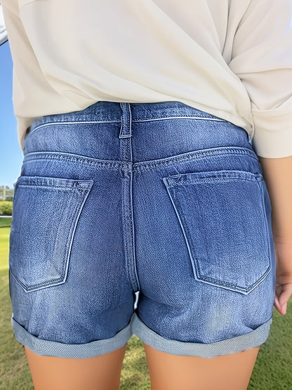 Women'S Fashion Casual Multifunctional Loose Denim Shorts, Versatile Denim Hot Pants, Casual Street Jeans, Trendy Ripped Denim Shorts with Ripped Cuff Detail Design, Essential for Daily Commute, Parties, And Electronic Music Festivals, Gift