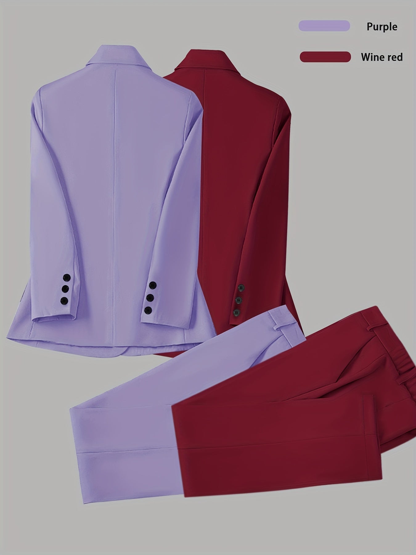 Elegant Women's Suit Set, Fashionable Business Style Solid Color Professional Blazer and Trousers 4pcs Set