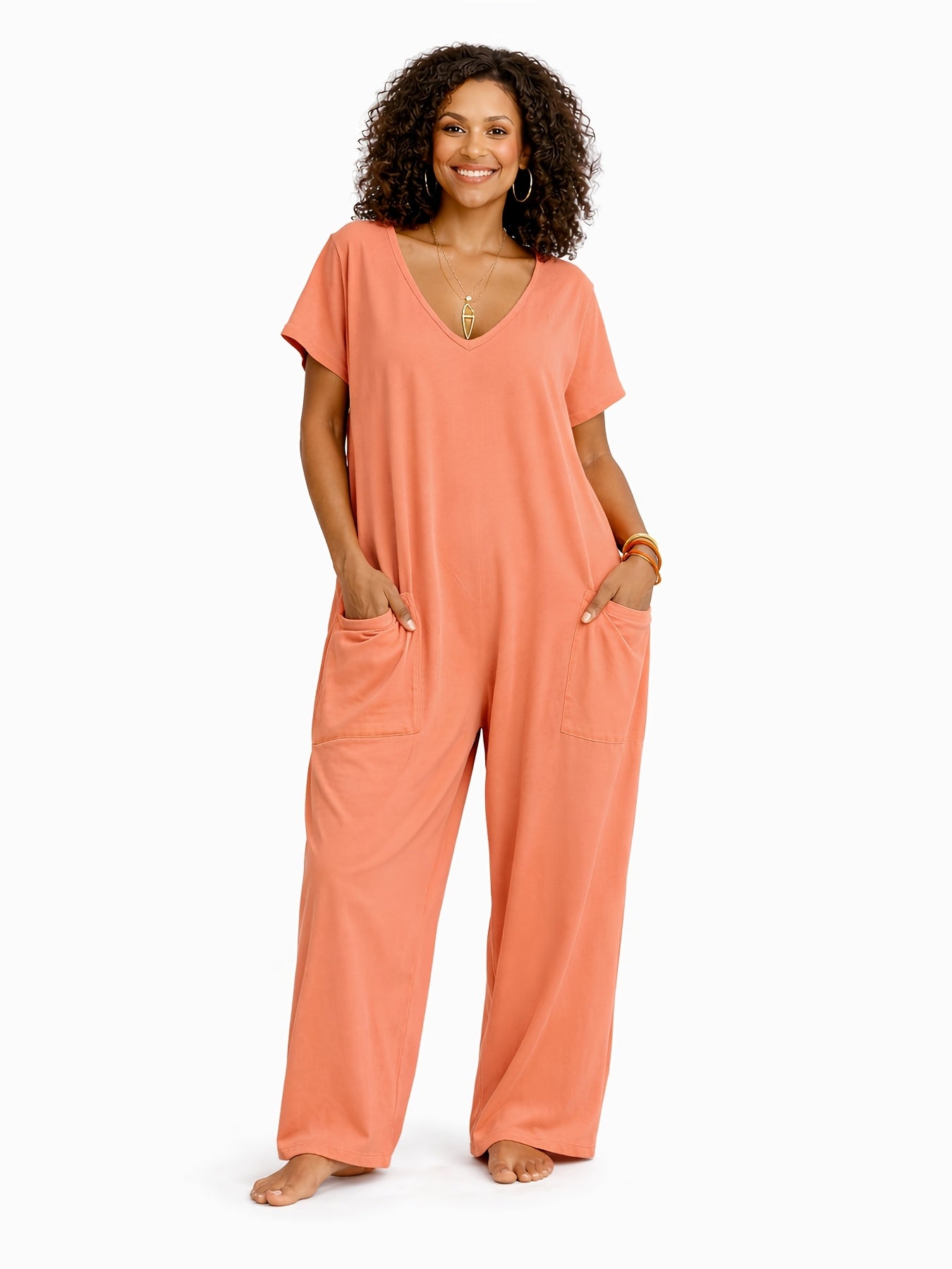 Women's Rose Red Polyester V-Neck Oversized Jumpsuit - product view 6