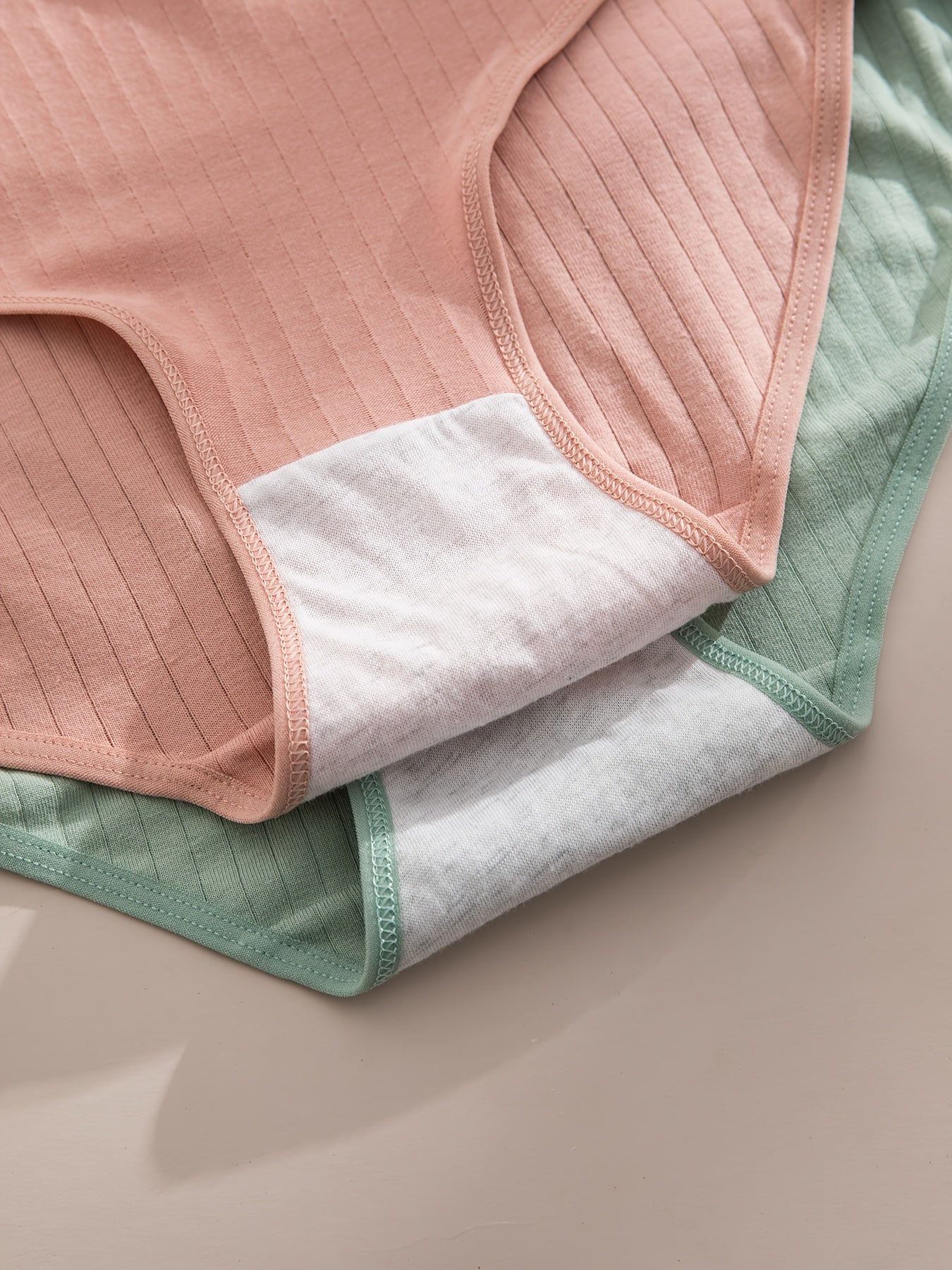 6pcs, Ribbed Underwear, Random Color, Women's Comfortable Breathable Triangle Panties, Soft And Simple Mid-Waist Thong, Maternity Clothes Women