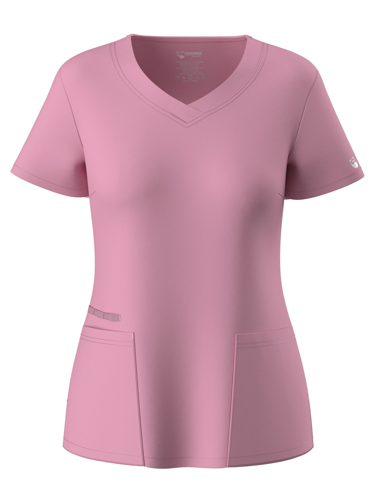 Women's Solid Two-piece Set - Elegant Short Sleeve V Neck Scrub Top & Drawstring Pants Outfits, Clothing