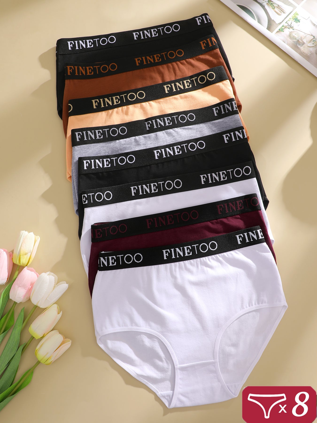 8pcs Women's High-Waisted Panties Soft Breathable Underwear, Assorted Colors