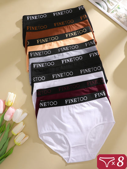 8pcs Women's High-Waisted Panties Soft Breathable Underwear, Assorted Colors