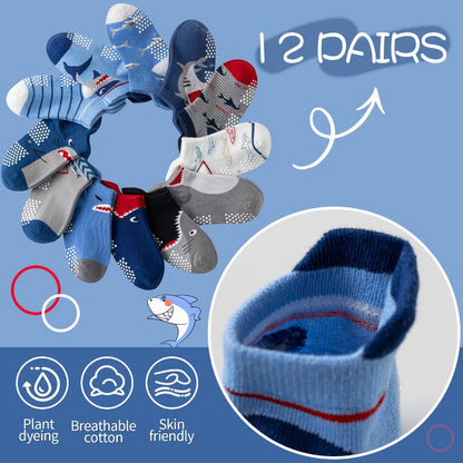 Baby Shark Grip Ankle Socks - 12-Pair Pack