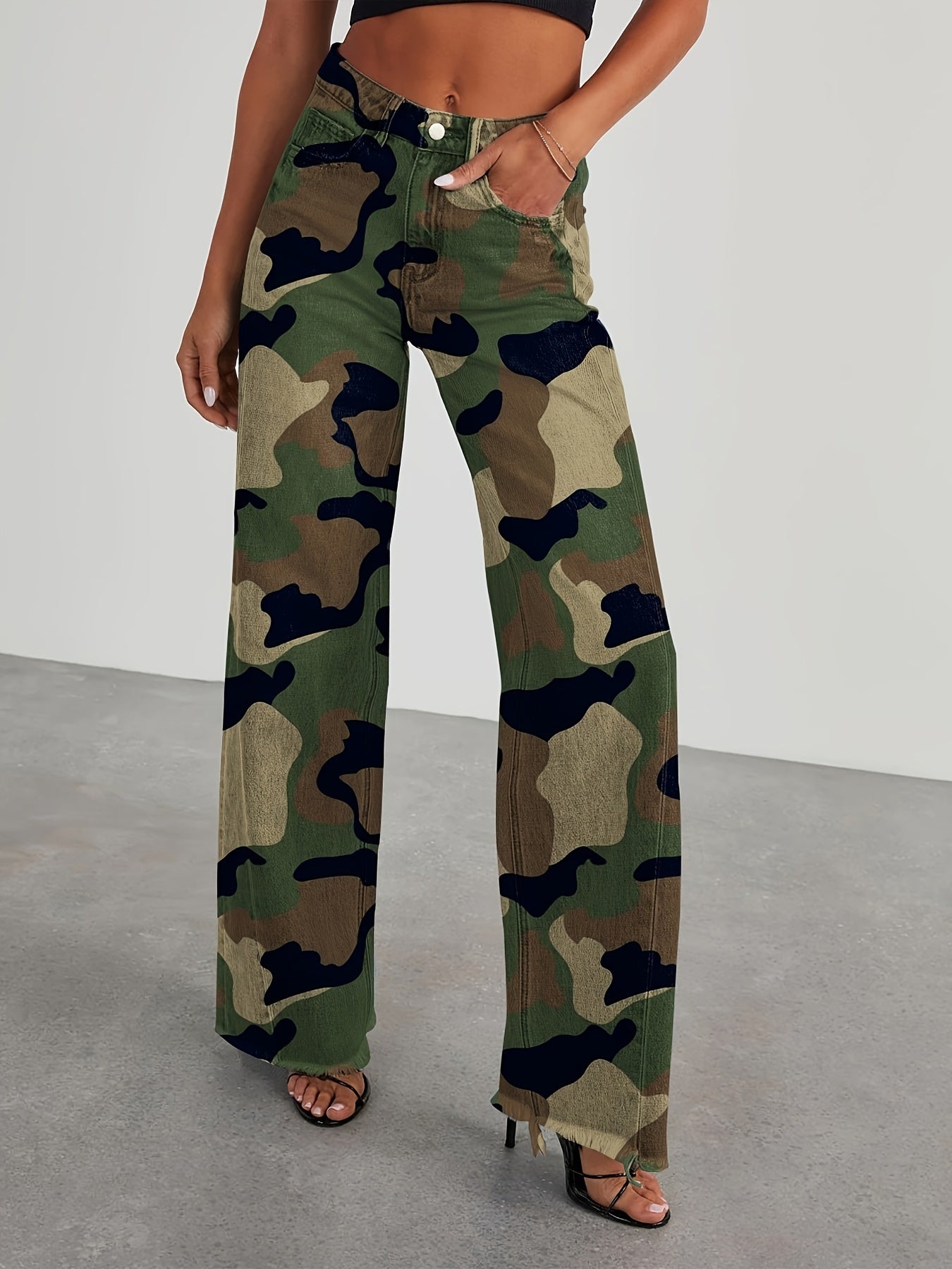 Women's High-Waisted Wide Leg Jeans - Casual Baggy Stretch Denim Pants with Pockets
