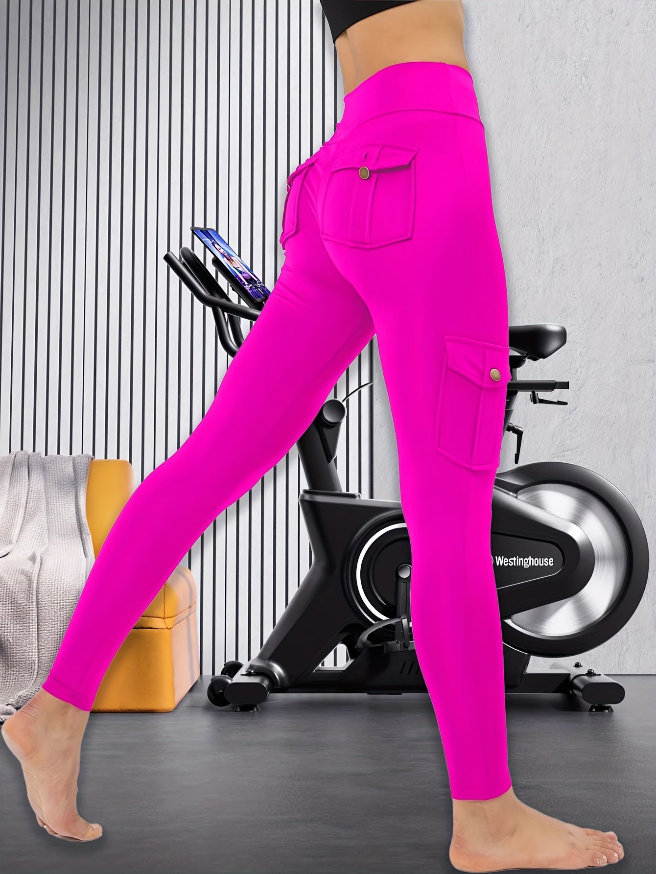 Pants with a Broad Waistband, Designed for High Stretch And Pockets, Suitable for Work, Form-Fitting, Enhances The Hips, Compresses The Abdomen, Ideal for Fitness And Workouts, Quick-Drying Tight Trousers