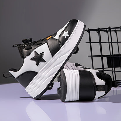 Skating Footwear - Breathable Mesh Low-Top Sneakers Featuring Removable Wheels, Suitable for Outdoor Activities, Roller Skating, Casual Use, And Stylish Young Footwear for Kids, Equipped with a Comfortable TPR Insole, Perfect for Boys