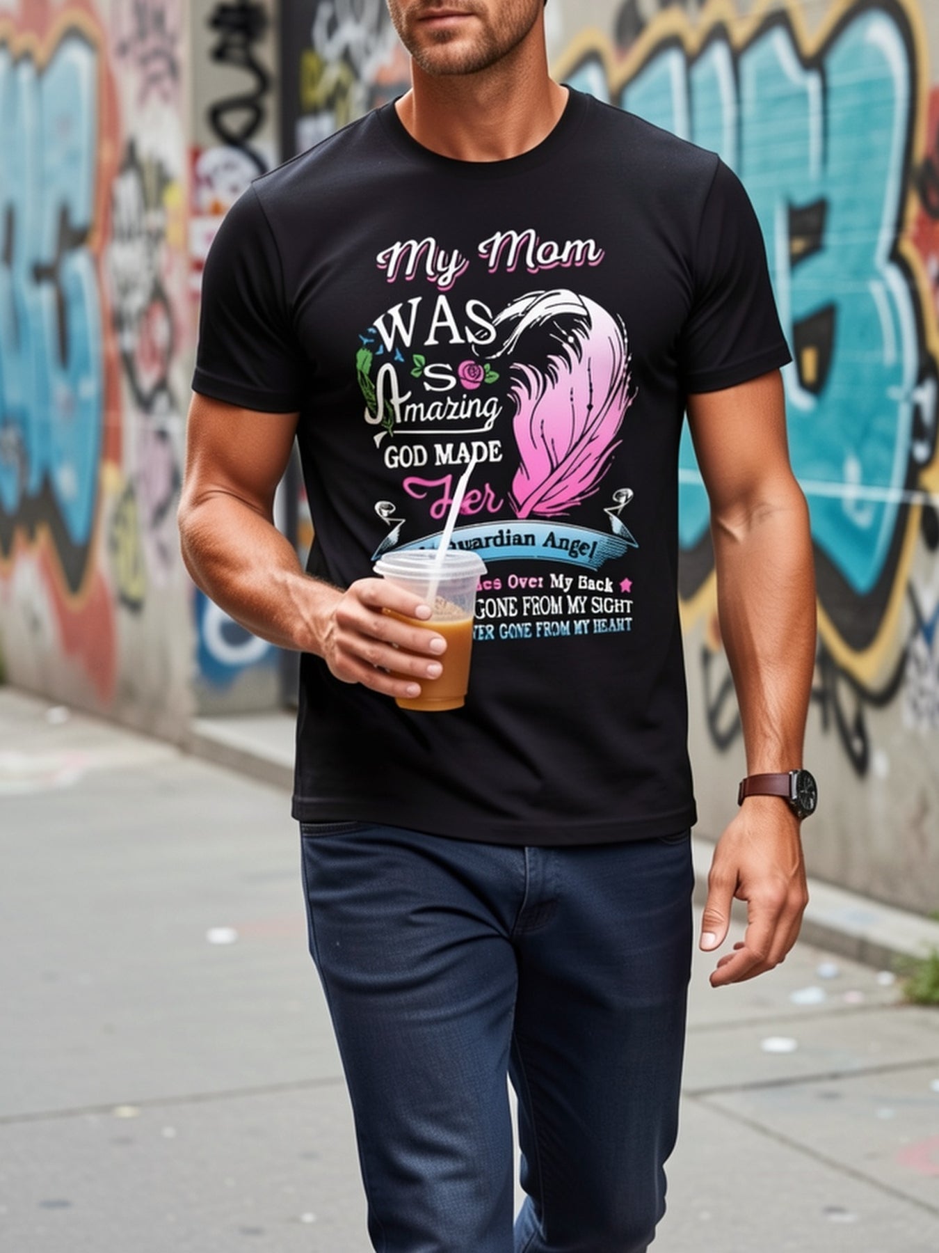Guardian Angel T-Shirt | Comfortable Casual Short Sleeve Tee with Funny Graphic, Crew Neck, All-Season Wear, Playful Print, Regular Fit